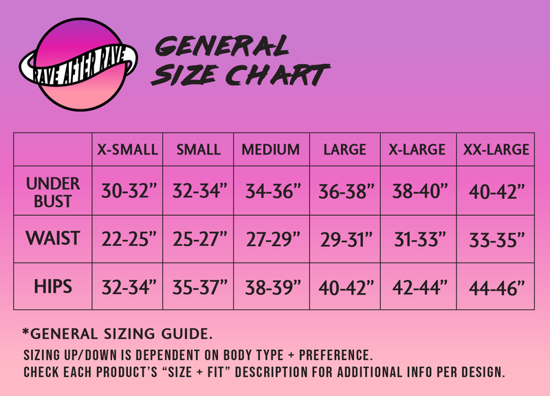 Size Charts  Rave After Rave
